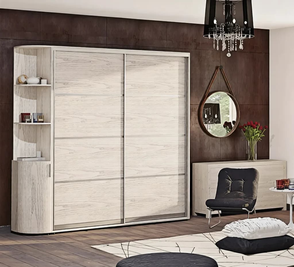 Schiebetürenschrank 0,9 m „4-teilig“ 2-türig Eiche weiß