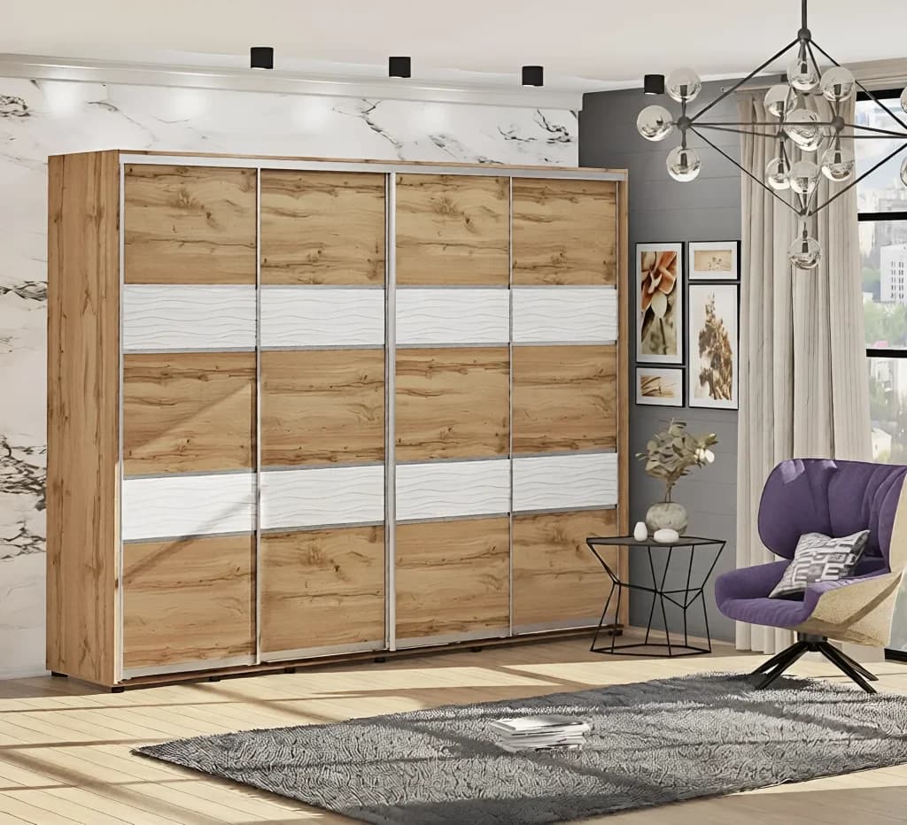 Schiebetürenschrank 380 cm "Modell 3" viertürig Goldene Eiche