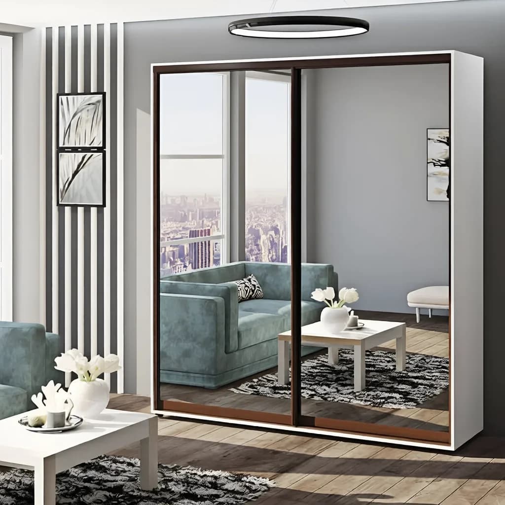 Sliding Wardrobe 2000 mm "Mirror" 2-Door White