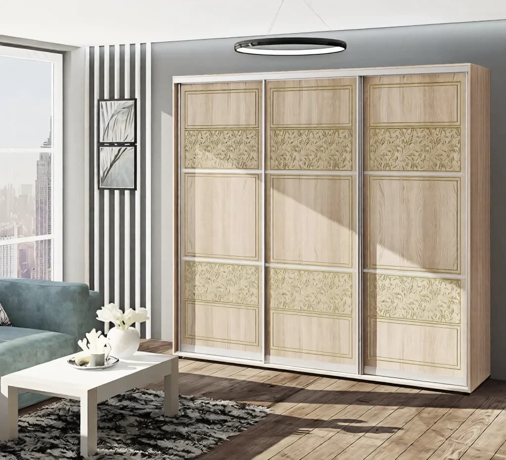 2.3 meter sliding wardrobe "Valencia" gloss 3-door Sonoma oak