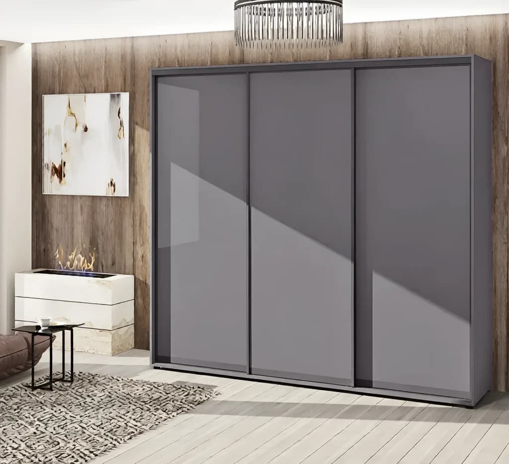 Schwebetürenschrank 2,6 m "Spanplatte" 3-türig Graphit
