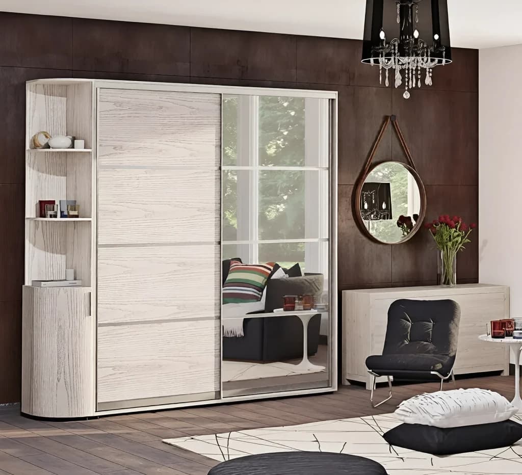 Schwebetürenschrank 1,4 m "4-teilig" 2-türig Eiche hell