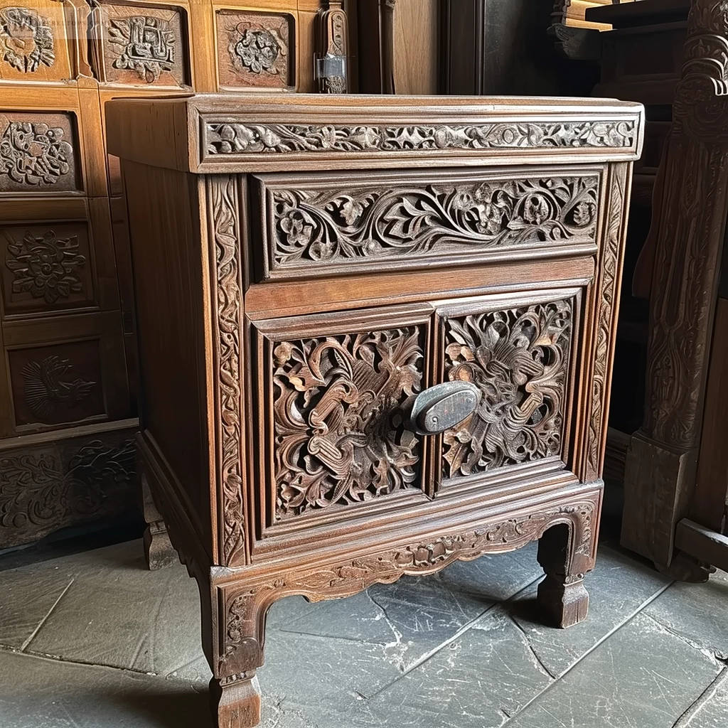 Прикроватные тумбы - Antique bedside table with intricate carvings sty d b c acc afc - 15.01.24 №0001 - mebeltops.com