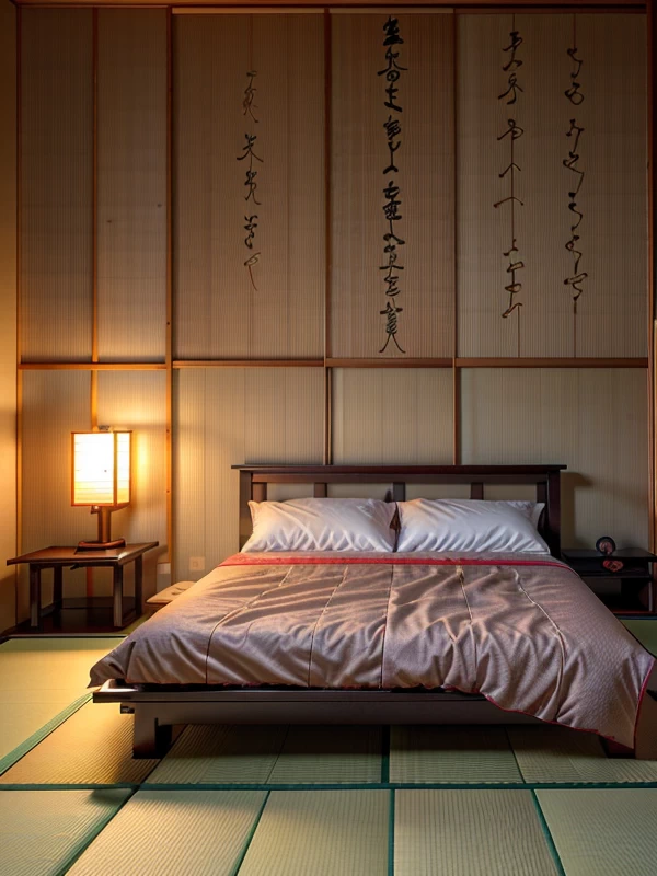 Деревянные кровати Japanese-style bedroom, low wooden bed, tatami mats, clean lines, zen ambiance, photorealistic, 8K resolution, RAW photo, sharp mebeltops.com 012