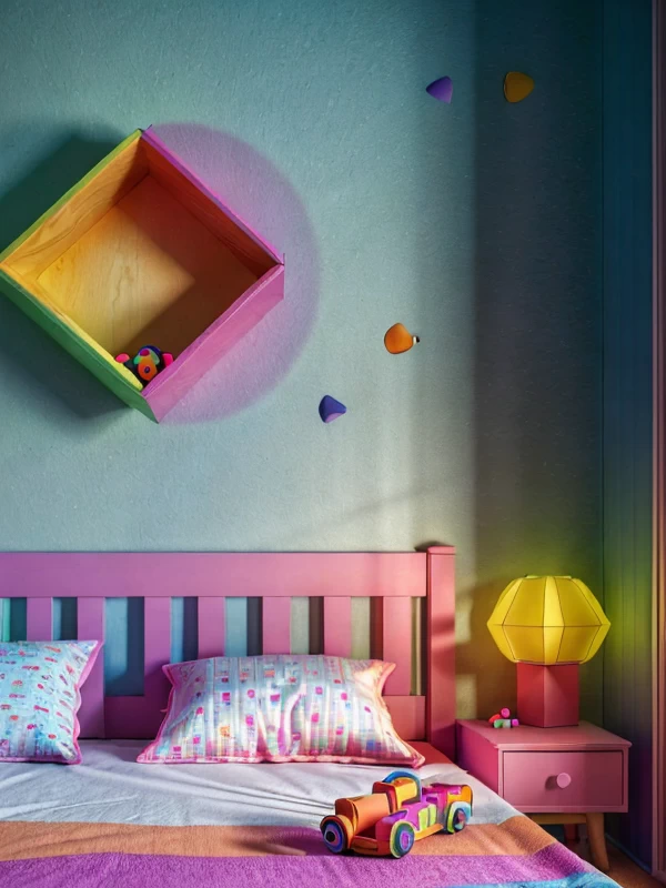 Деревянные кровати Kids' room, colorful wooden bed frame, playful decor, soft lighting, photorealistic, 8K resolution, RAW photo, sharp focus, prof mebeltops.com 014