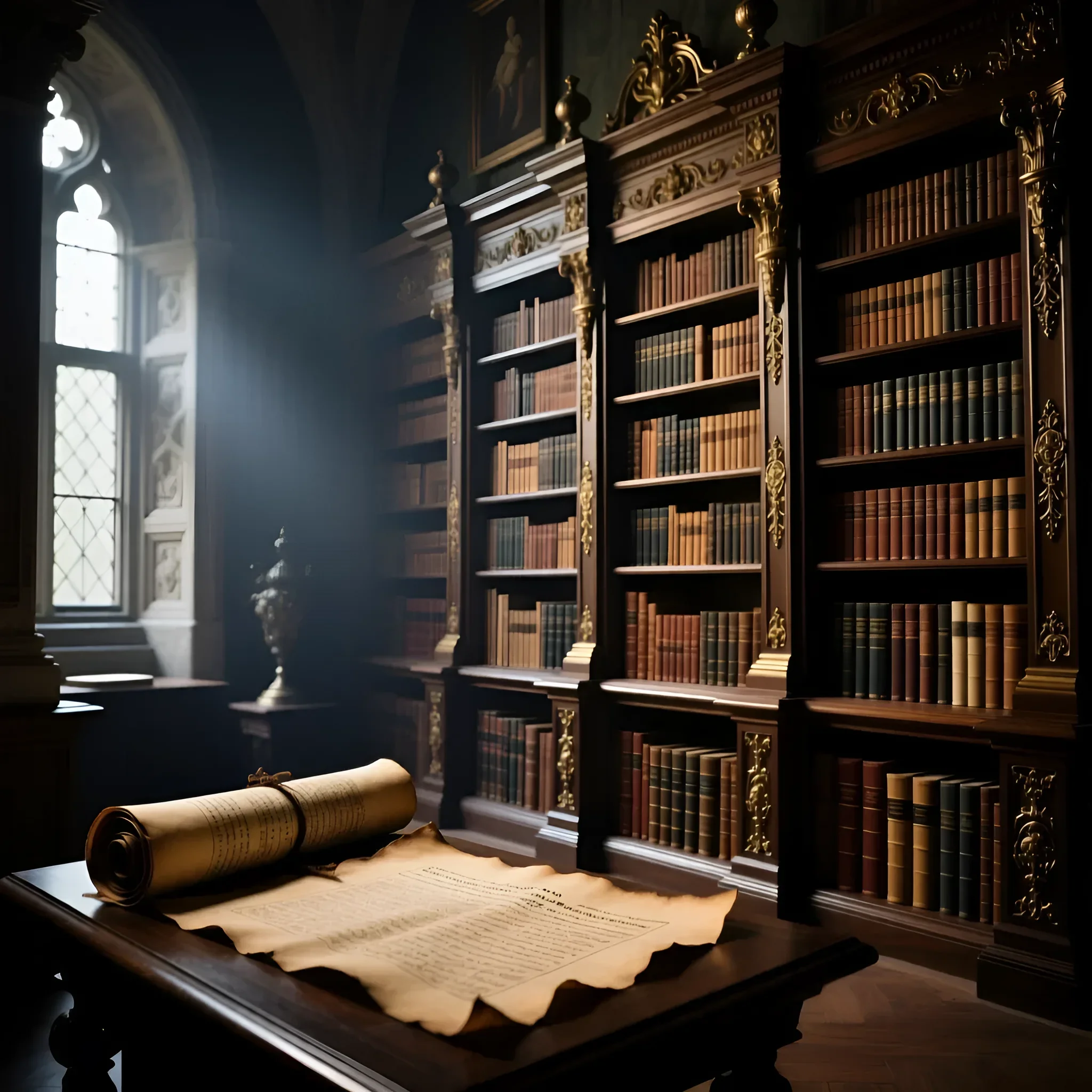 Фотография роскошной библиотеки с темными деревянными полками, заполненными старинными книгами. Идеальное вдохновение для выбора книжного шкафа.
