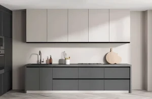 Современная готовая кухня "Тренд" 2900мм в темно-сером цвете с минималистичным дизайном, идеально подходящая для стильного интерьера.