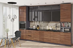 Современный кухонный гарнитур "Хай-тек" 3,6 метра в цвете Асфальт и Зебрано светлое, стильный дизайн для современной кухни.