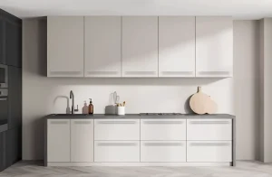 Белая угловая кухня "Альфа ручка" 4х2.2 метра с фасадами из крашеного МДФ, современный дизайн, стильный интерьер кухни.