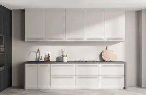 Белая угловая кухня "Альфа ручка" 3,6х1,8м с фасадами из крашеного МДФ, современный дизайн, стильный интерьер кухни.