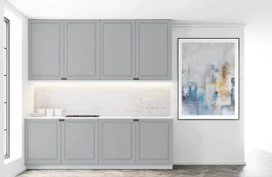 Кухня Атланта 3800 мм, крашеный МДФ, цвет Белый Титан, современный дизайн, угловая кухня, фото интерьера кухни.