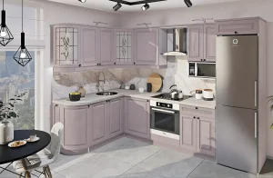 Угловая кухня Атланта 3х1.7м, крашеный МДФ, цвет Бархат бежевый, современный дизайн, фото интерьера кухни от MebelTops.