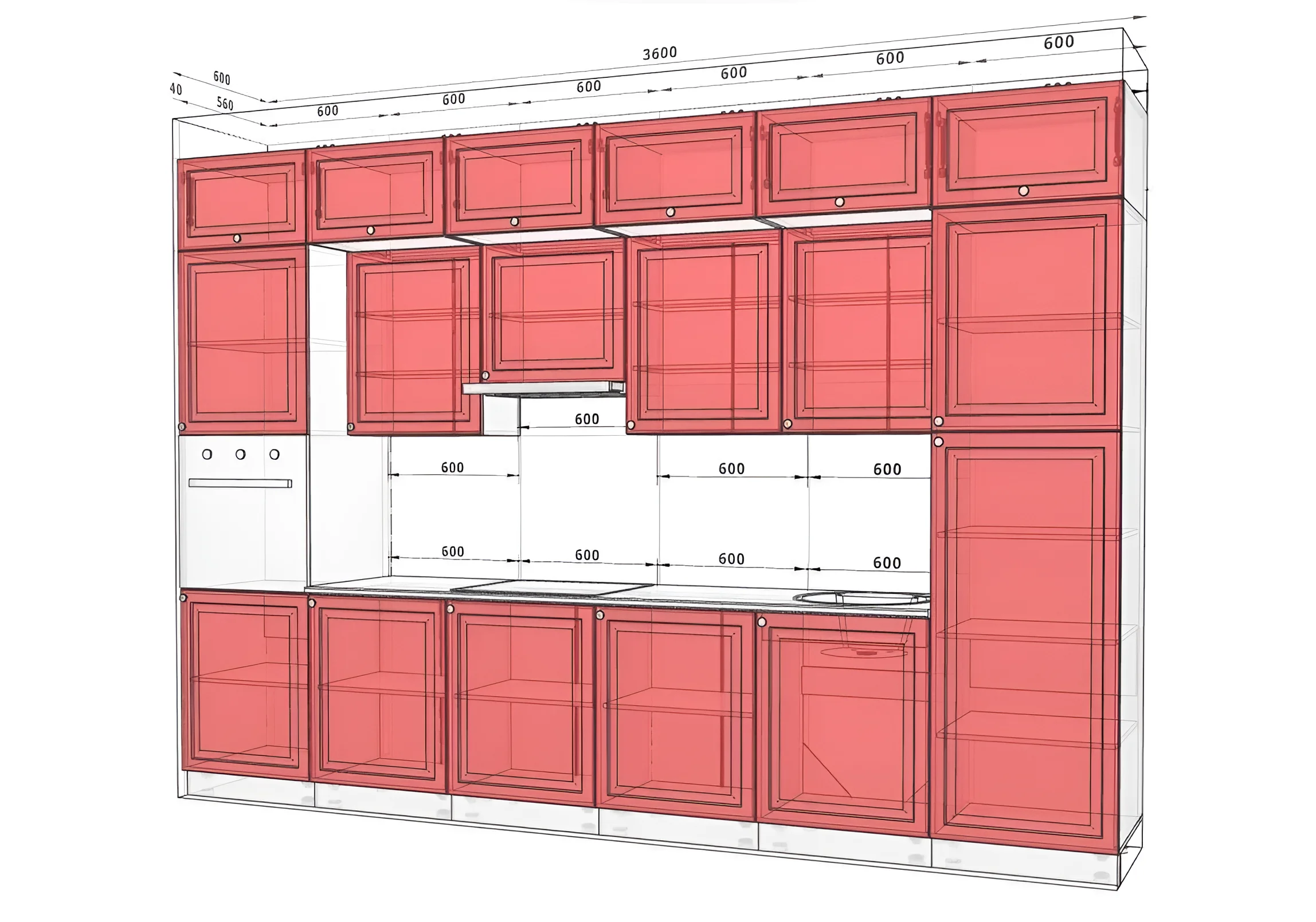 Кухня Атланта 3,6 метра, крашеный МДФ, цвета дуб золотой и графит светлый, современный дизайн, угловая кухня, фото MebelTops.