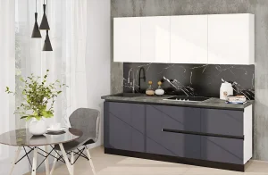 Угловая кухня Эко 3600х2800 мм в белом и графитовом цвете, современный дизайн, фото интерьера кухни, MebelTops.