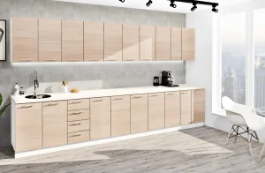 Кухня Эко 4000х3000 мм дуб сонома, прямая П-образная, современный дизайн, фото интерьера кухни, купить кухню онлайн.