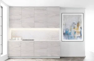 Кухня Эко 3х2.6 метра, прямая П-образная, цвет дуб беленый и дуб аппалачи, современный дизайн, светлая кухня, MebelTops.