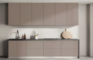 Угловая кухня "Эко" 3,2х2,4м в цветах Ваниль и Шоколад темный, современный дизайн, минималистичный стиль, фото интерьера кухни.