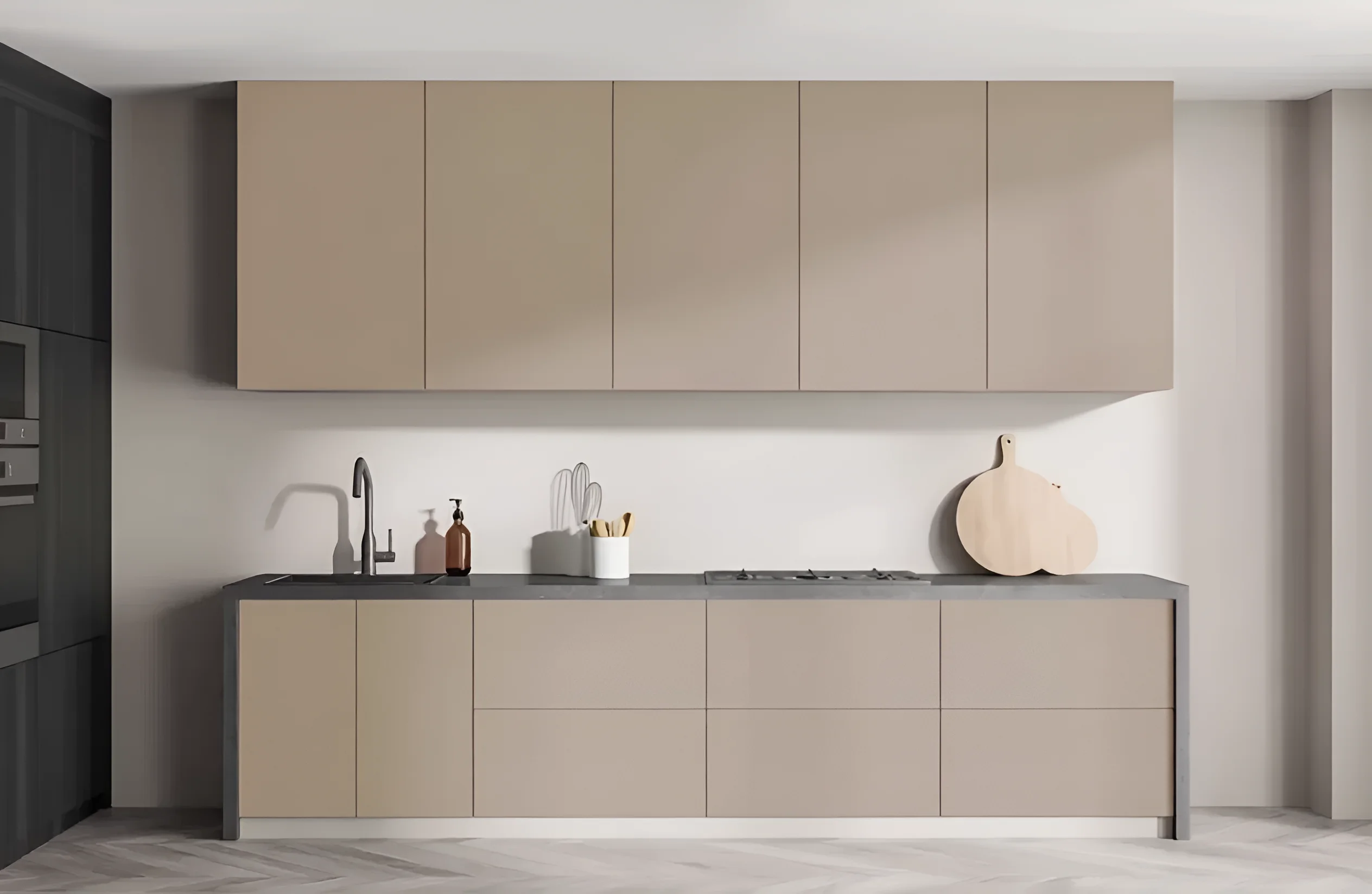 Угловая кухня "Эко" 3,2х2,4м в цветах Ваниль и Шоколад темный, современный дизайн, функциональная планировка, фото интерьера кухни.