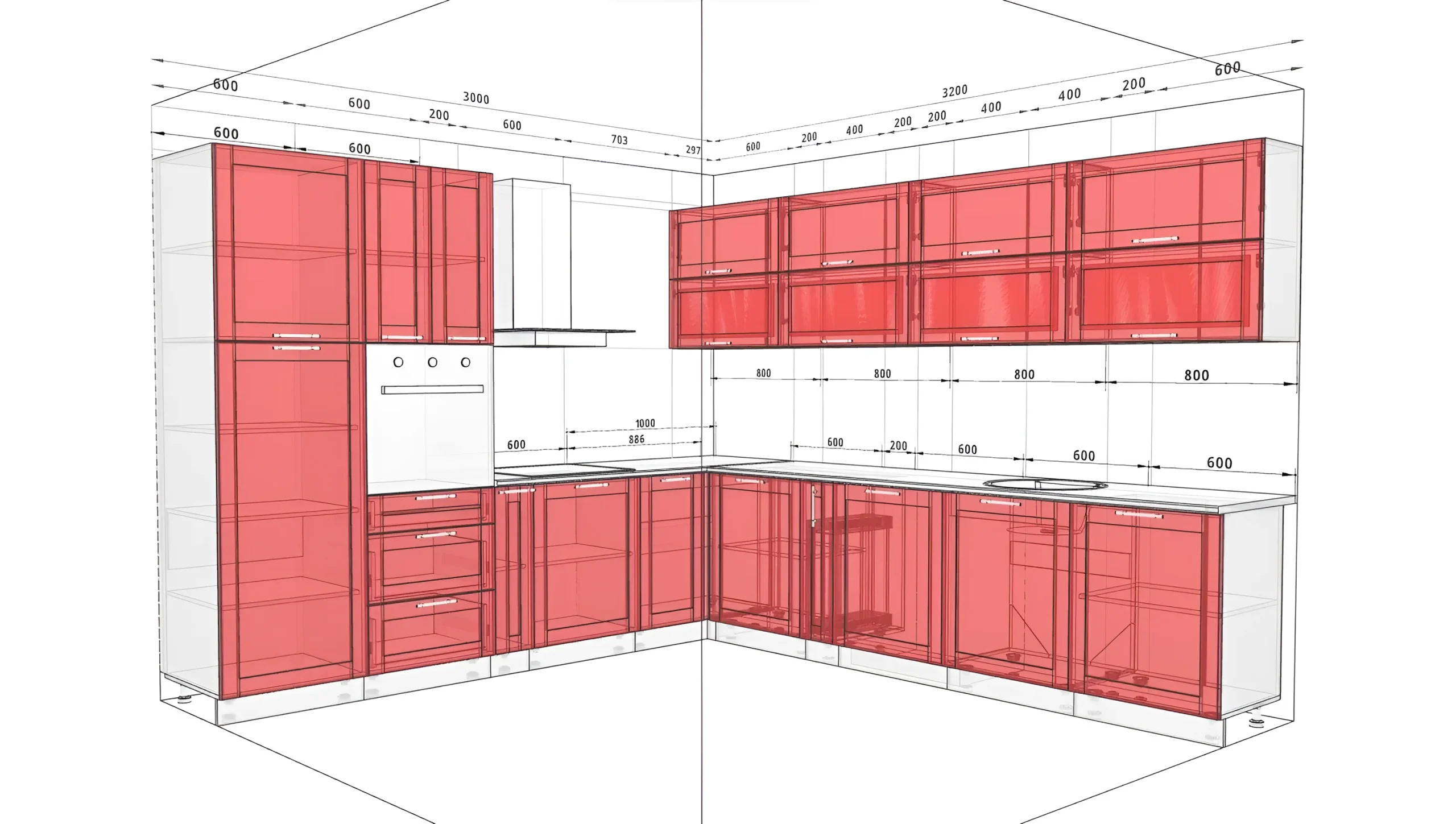 Угловая кухня "Французский Престиж" 3,2 х 3м, цвет дуб золотой, современный дизайн, визуализация проекта для интерьера кухни.