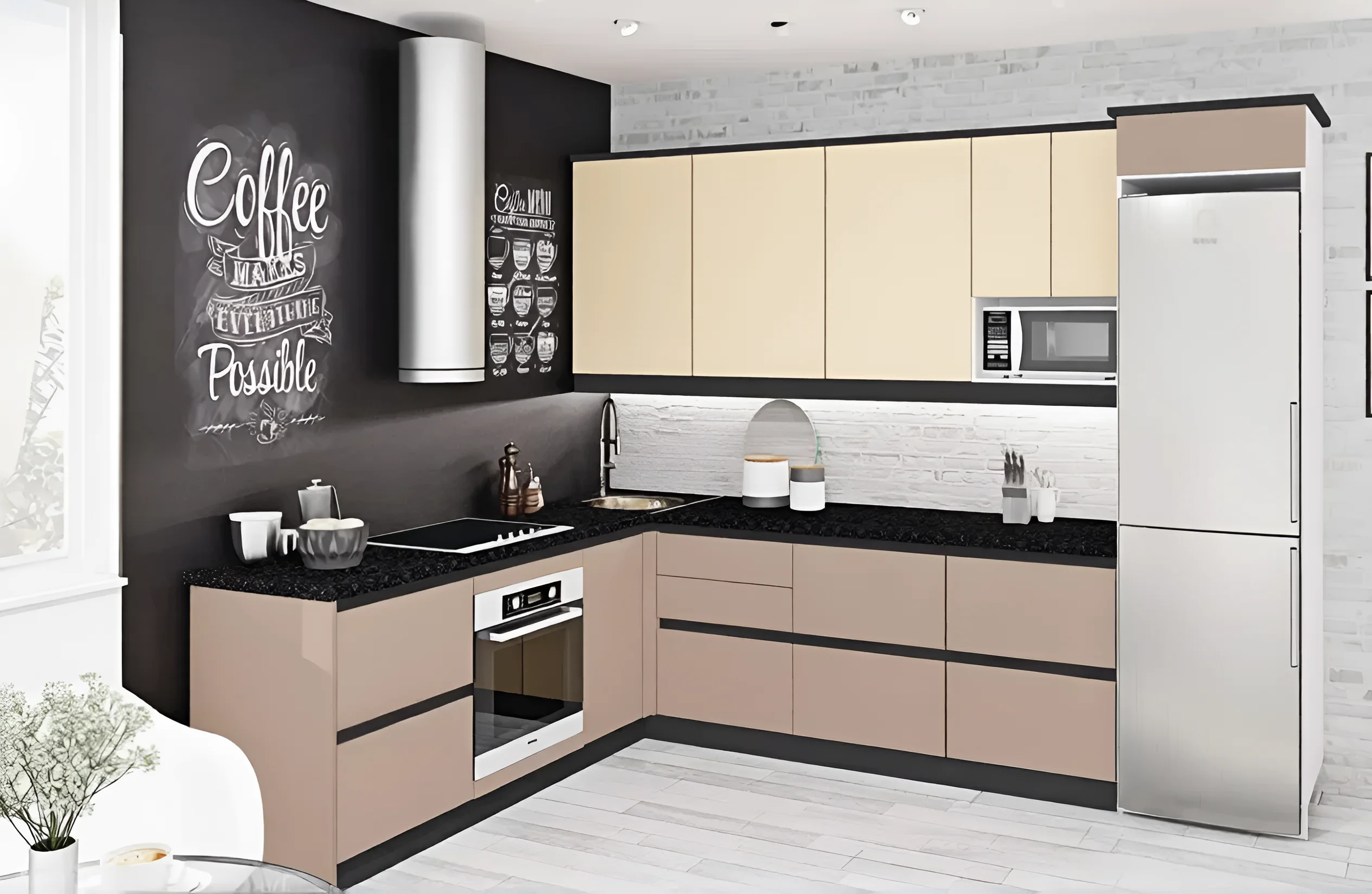 Угловая кухня Gola ручка 330х180 см с фасадами Диамант Лате: современный дизайн, функциональность и элегантность для вашего дома.