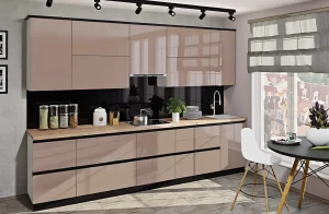 Угловая кухня Gola ручка 330х180 см с фасадами Диамант Лате: современный дизайн, функциональность и элегантность для вашего дома.