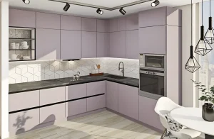 Кухня "Gola ручка" 3.4 х 1.8м с фасадами "Эко" Кашемир: современный дизайн, лаконичные формы, стильное решение для интерьера кухни.