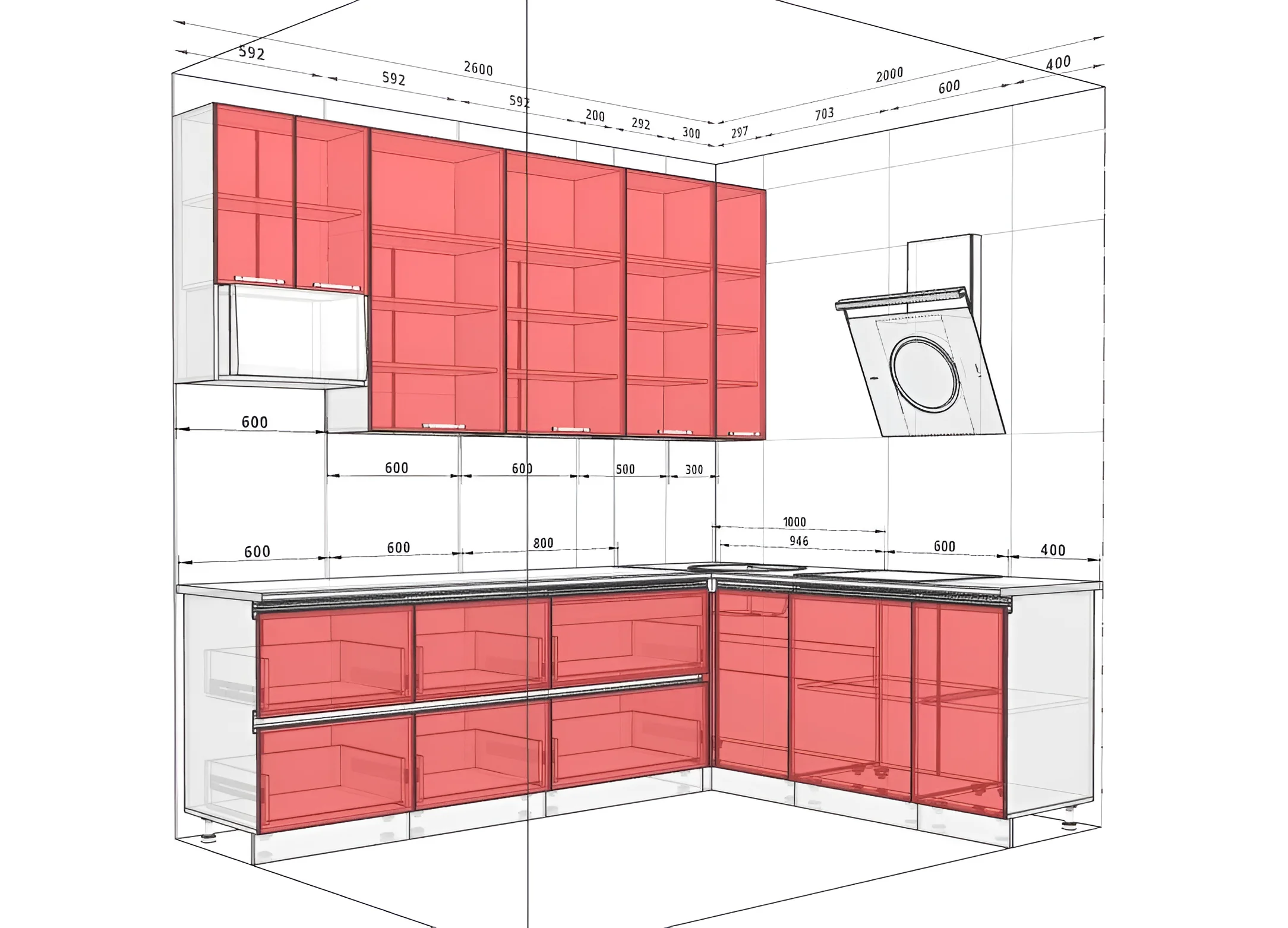 Угловая кухня Gola ручка 2,6х2м с фасадами Эко Кашемир: современный дизайн, функциональность и элегантность для вашего дома.