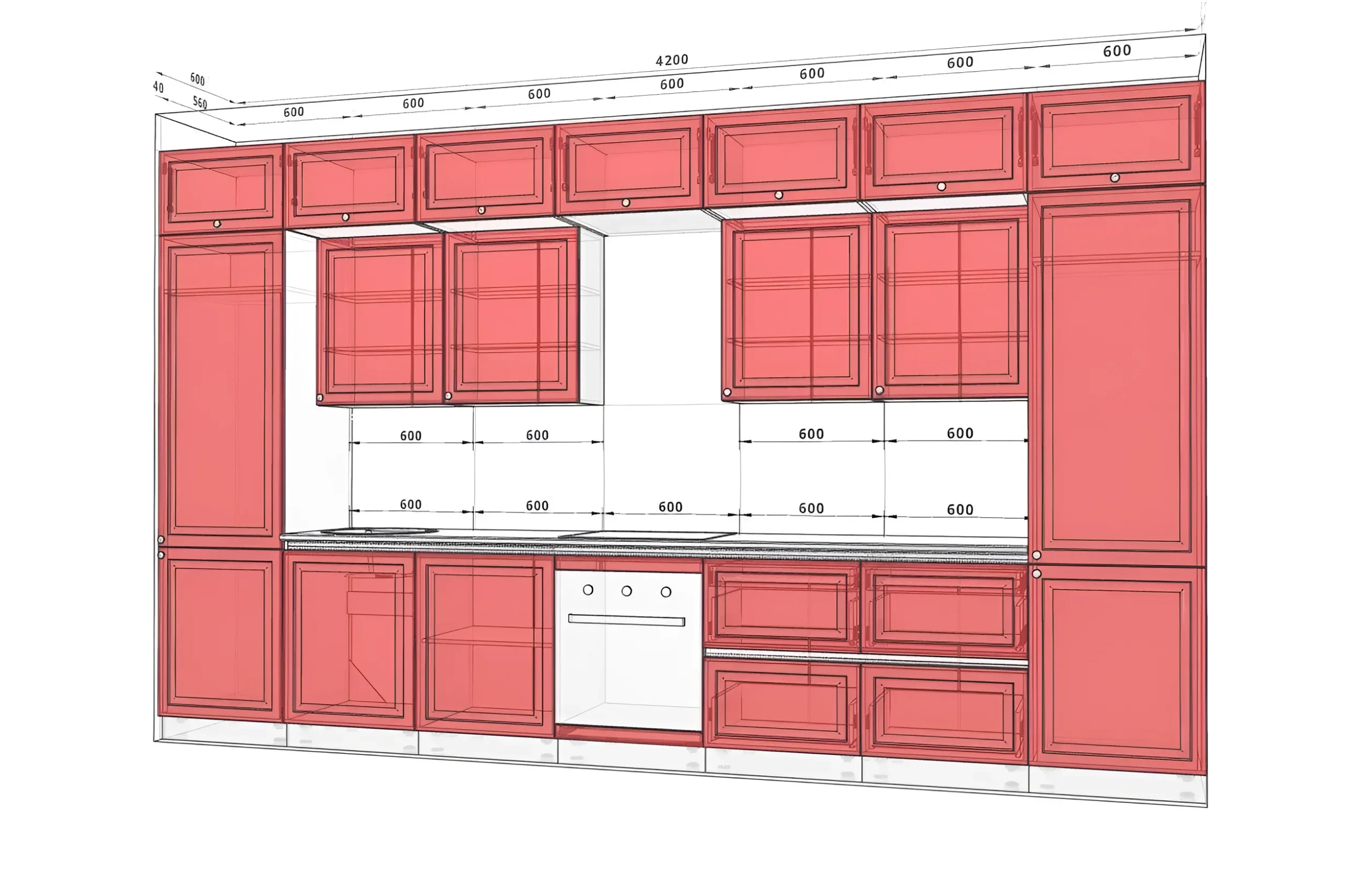 Кухня "Gola ручка" 4.2 метра с белыми фасадами "Атланта" - современный дизайн, функциональность и оптимальное использование пространства.