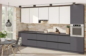 Современная угловая кухня "Gola ручка" 5.3м с фасадами "Эко" в цвете графит темный, стильный дизайн интерьера кухни.