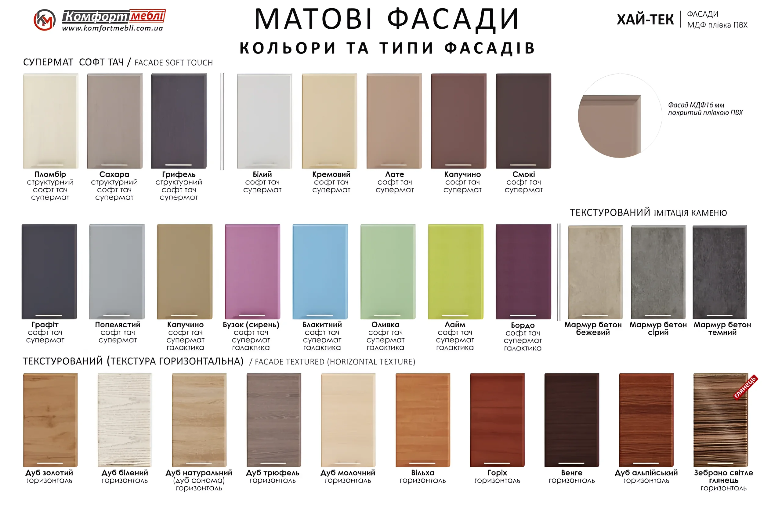 Кухня Хай-тек белого цвета, угловая, размеры 3.6 x 2.8 м, фасады из МДФ, ольха, палитра цветов и текстур для фасадов.