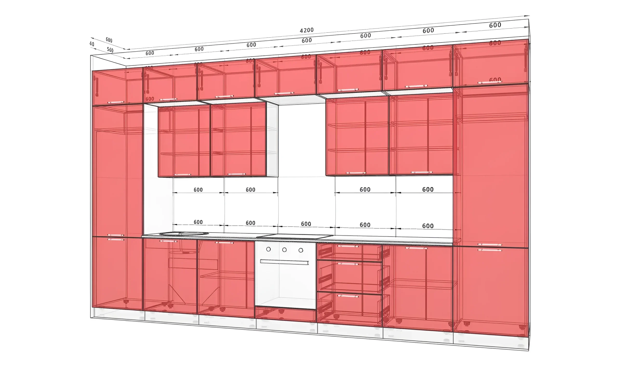 Кухня Хай-тек 4,2 метра в цвете дуб золотой и мрамор бетон бежевый, современный дизайн, схема расположения модулей.
