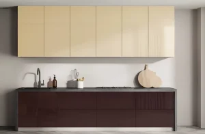 Кухня крашеный глянец 2,4 метра цвета Ваниль и Шоколад, современный дизайн, навесные шкафы, кухонный гарнитур, MebelTops.