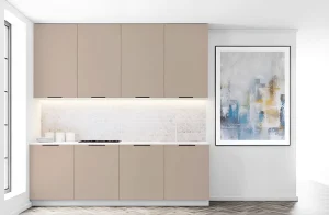 Кухня Лофт 5600мм в цвете кофе с молоком с островом, крашеный МДФ, современный дизайн, интерьер кухни, MebelTops.