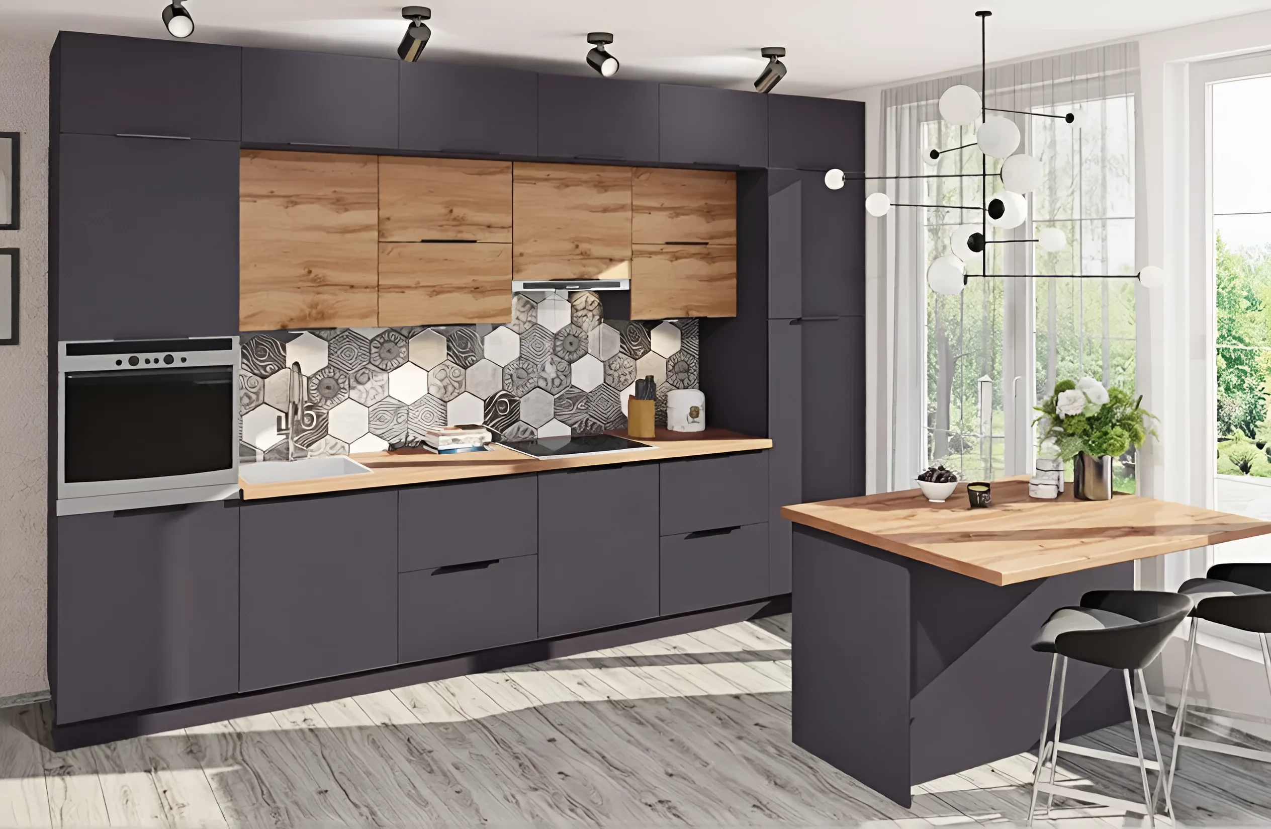 Угловая кухня "Лофт" 3х2.2м в белом и графитовом цвете с фасадами МДФ, современный дизайн интерьера кухни, MebelTops.