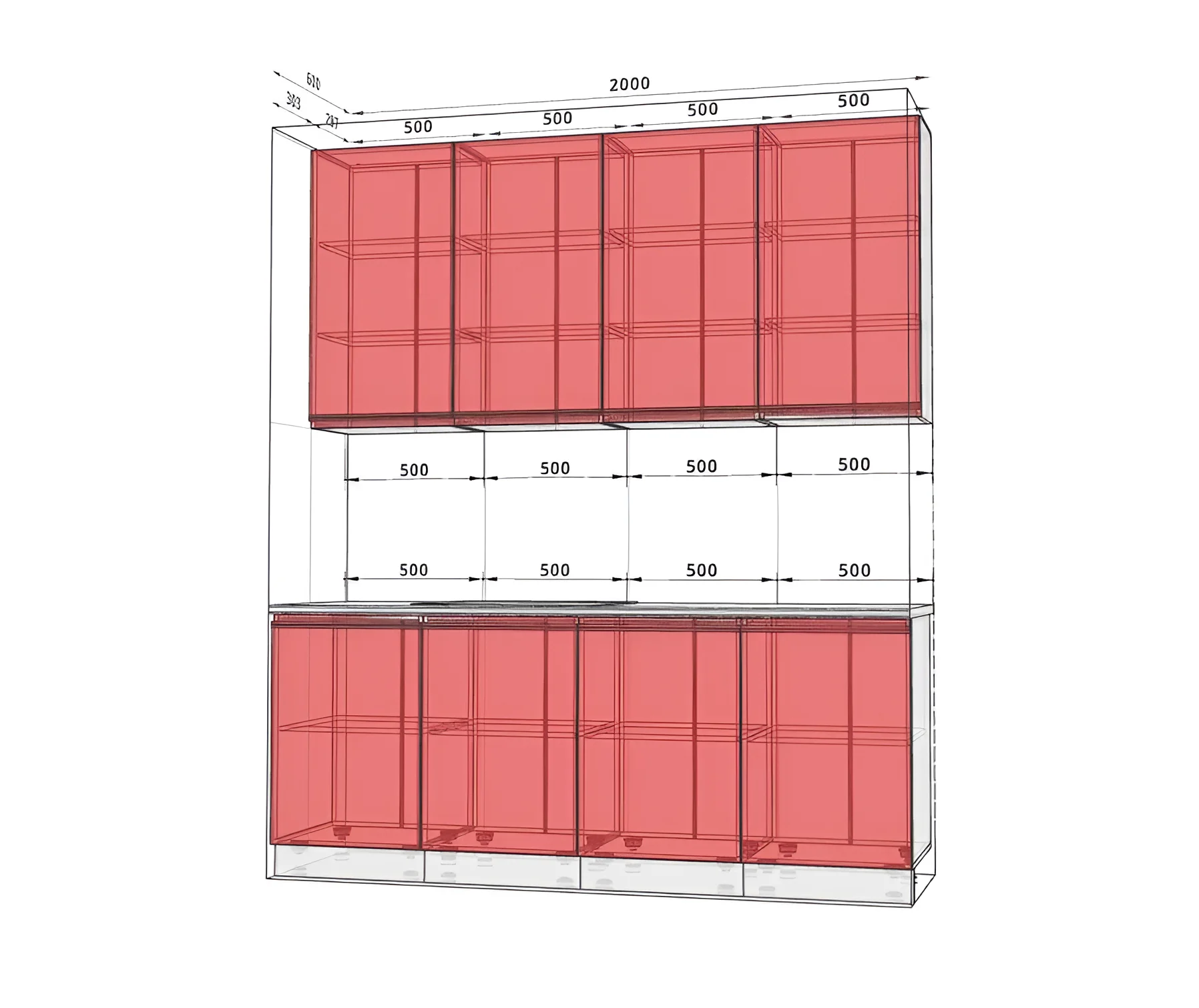 Кухня матовая "Тренд" 2 метра в цвете дуб сонома трюфель, современный дизайн, шкафы верх и низ, MebelTops.