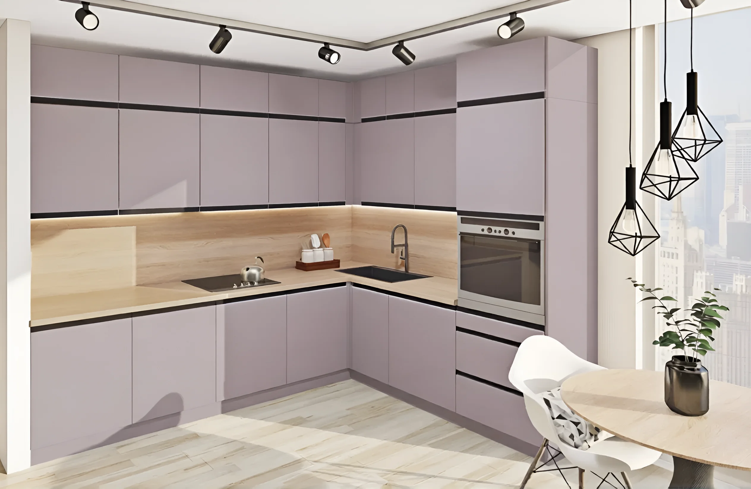 Кухня модульная "Альфа ручка" 360 см, белый крашеный МДФ, угловой дизайн, современный интерьер, купить в MebelTops.