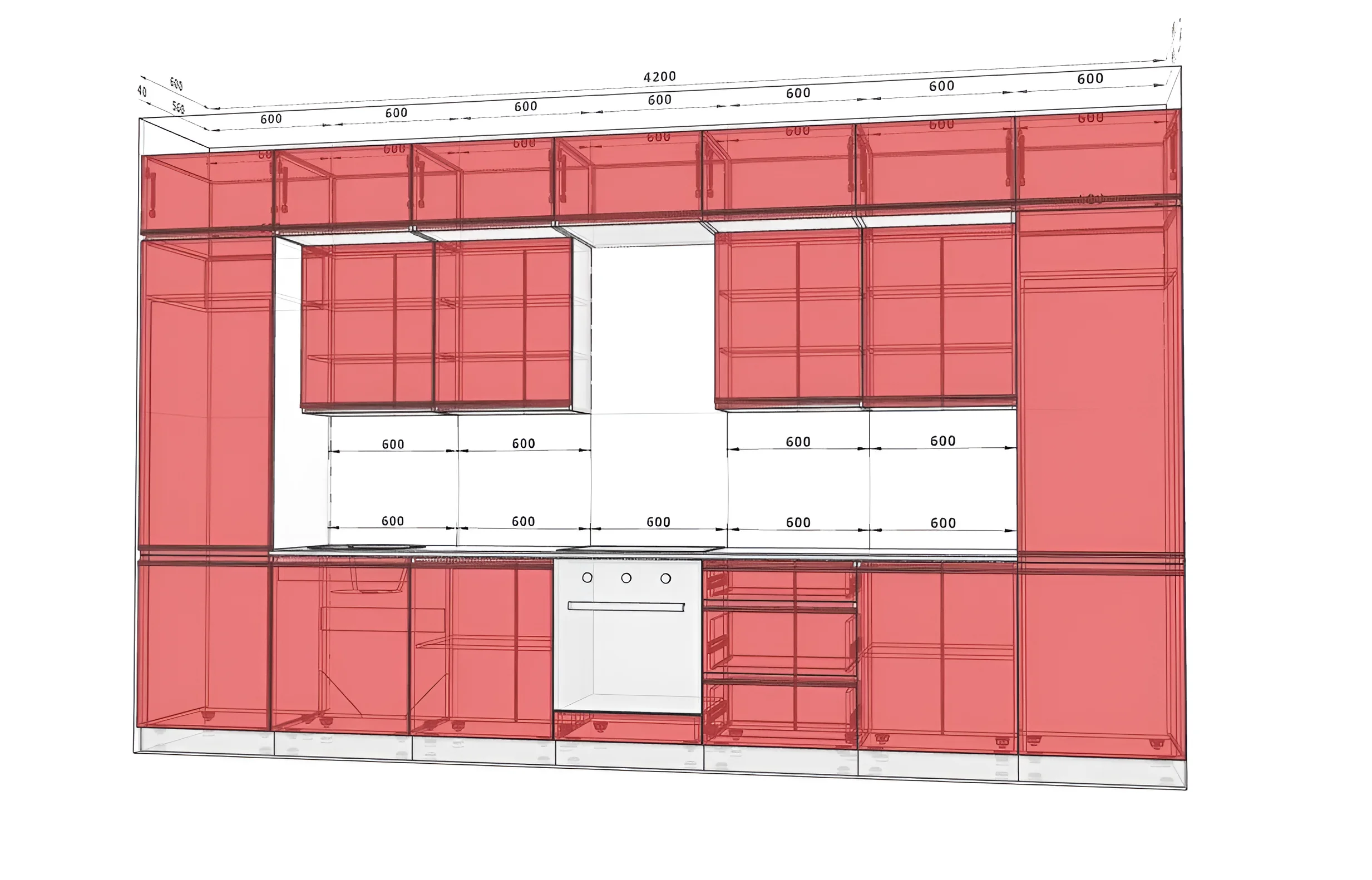Модульная кухня "Тренд" 420 см в белом и тоффи цвете, современный дизайн, угловая расстановка, визуализация для интерьера кухни.
