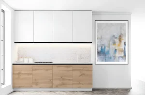 Современная модульная кухня "Тренд" 4 метра с островом в цвете дуб беленый и дуб золотой, стильный дизайн интерьера.