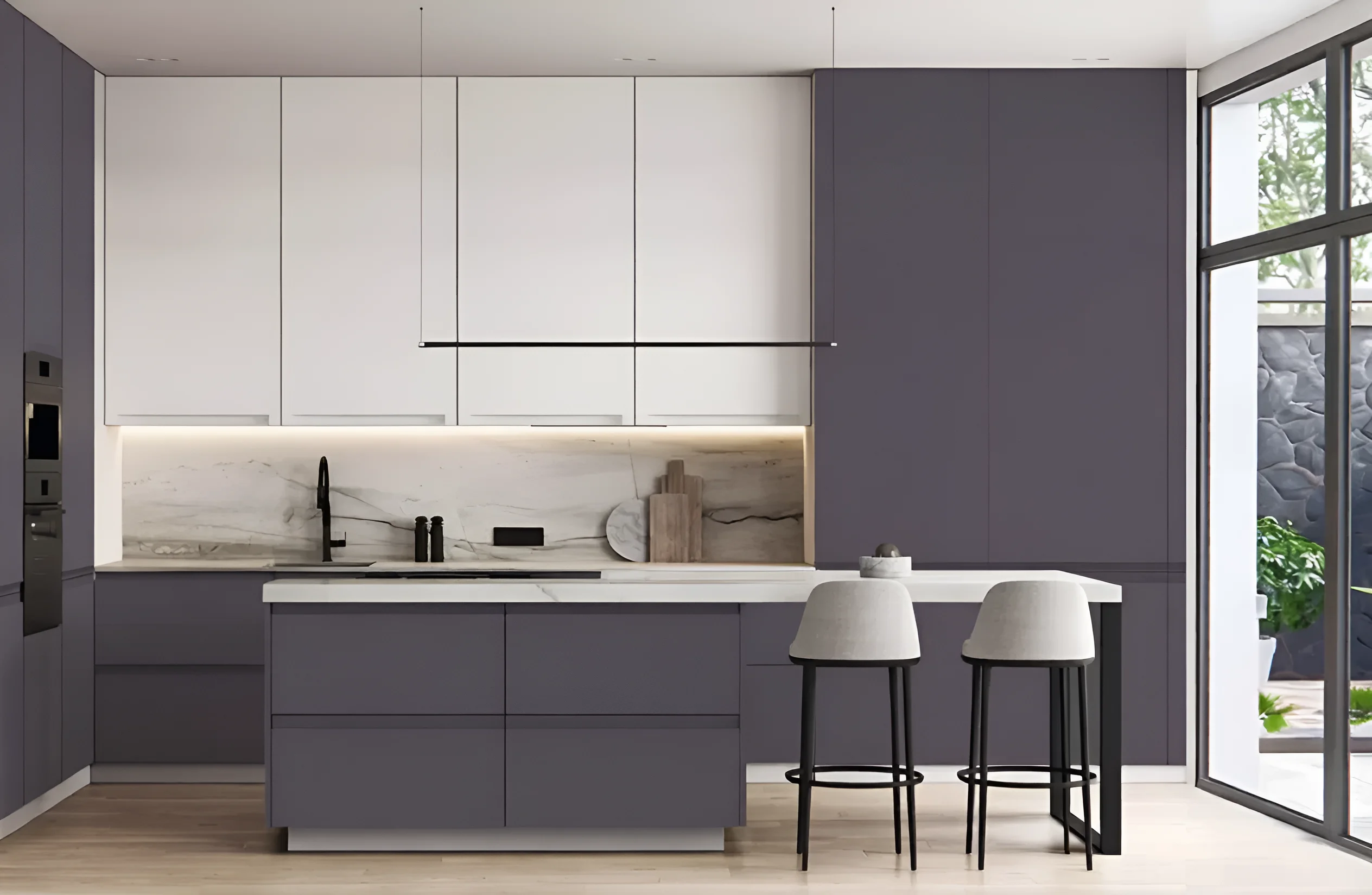 Современная кухня под потолок "Альфа ручка" в цвете графит и белый, размеры 1,8 х 3,6 м, МДФ, стильный дизайн интерьера.