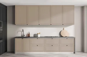 Кухня под потолок "Атланта" 3,6 м в цвете кофе с молоком из крашеного МДФ, современный дизайн, функциональность и элегантность.