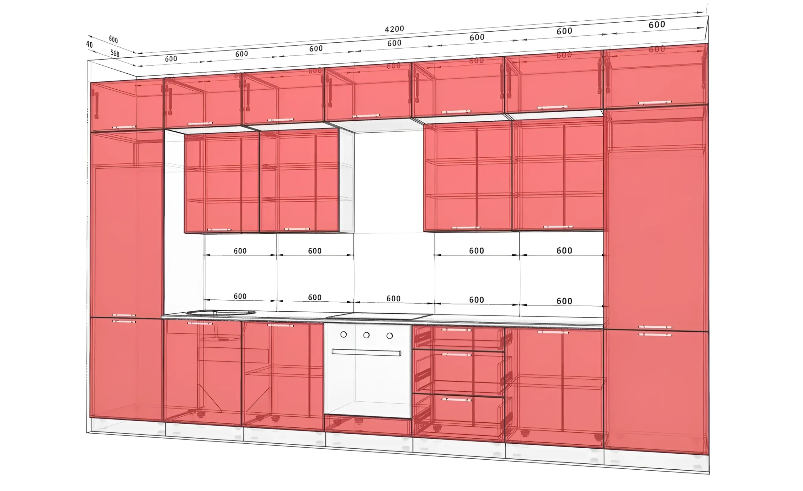Кухня под заказ Sigma ручка 4.2 метра в белом и дубе золотой: современный дизайн, функциональность и оптимальное использование пространства.