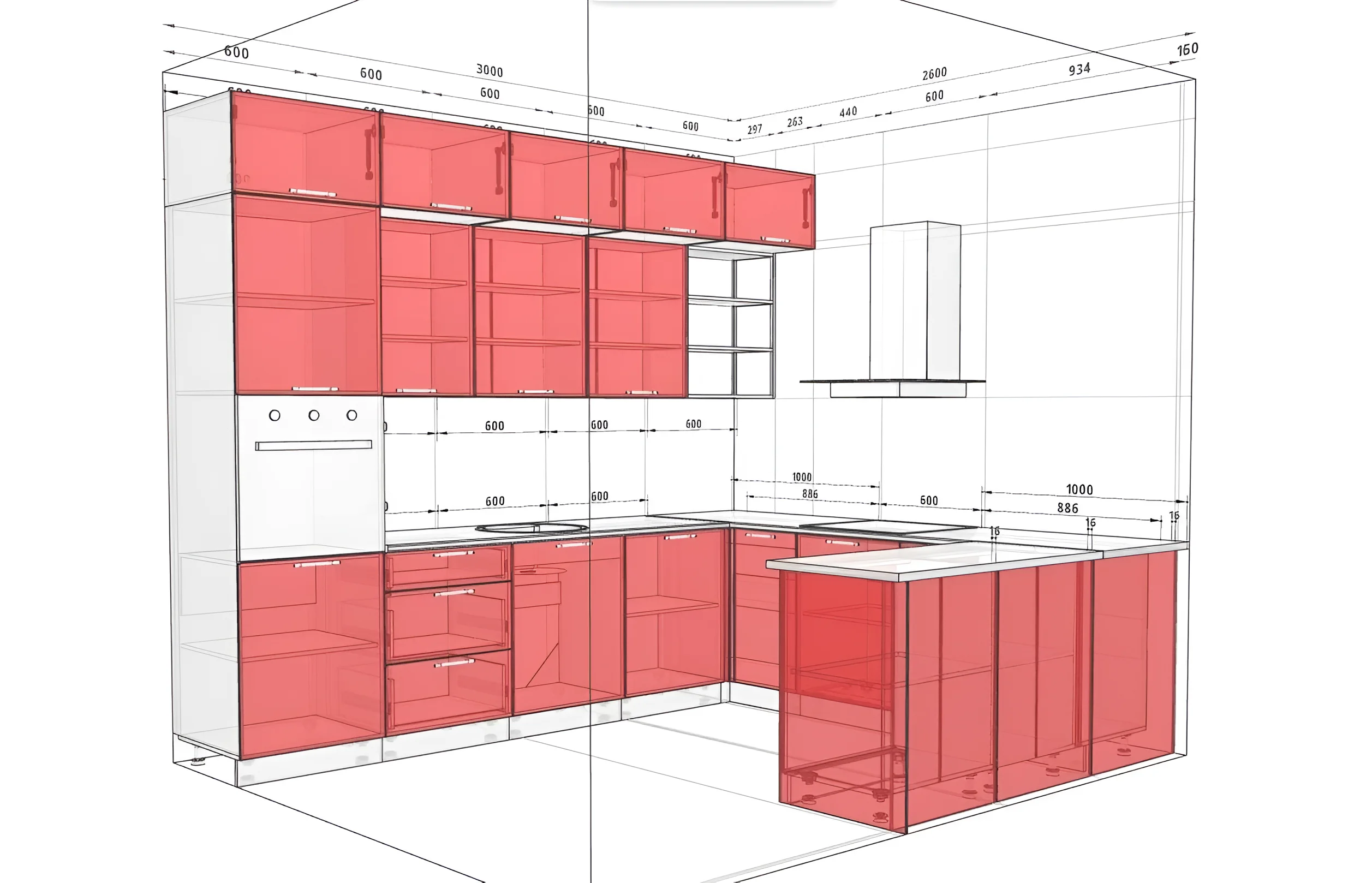 П-образная кухня Sigma ручка Грифель, Дуб золотой 3х2.6м: современный дизайн, функциональность и элегантность для вашего дома.