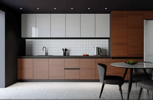 Угловая кухня "Sigma ручка" 3,6х1,8м в белом и дубе альпийском цвете, современный дизайн, фото интерьера кухни.