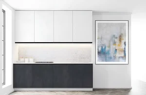 Угловая кухня "Тренд" 2,8х2,4 метра в белом и цвете "Угольный камень", современный дизайн, фото интерьера кухни.