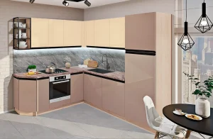 Кухня "Тренд" 5,4 метра в белом цвете с фасадами "Ваниль" - современный угловой гарнитур для стильного интерьера.