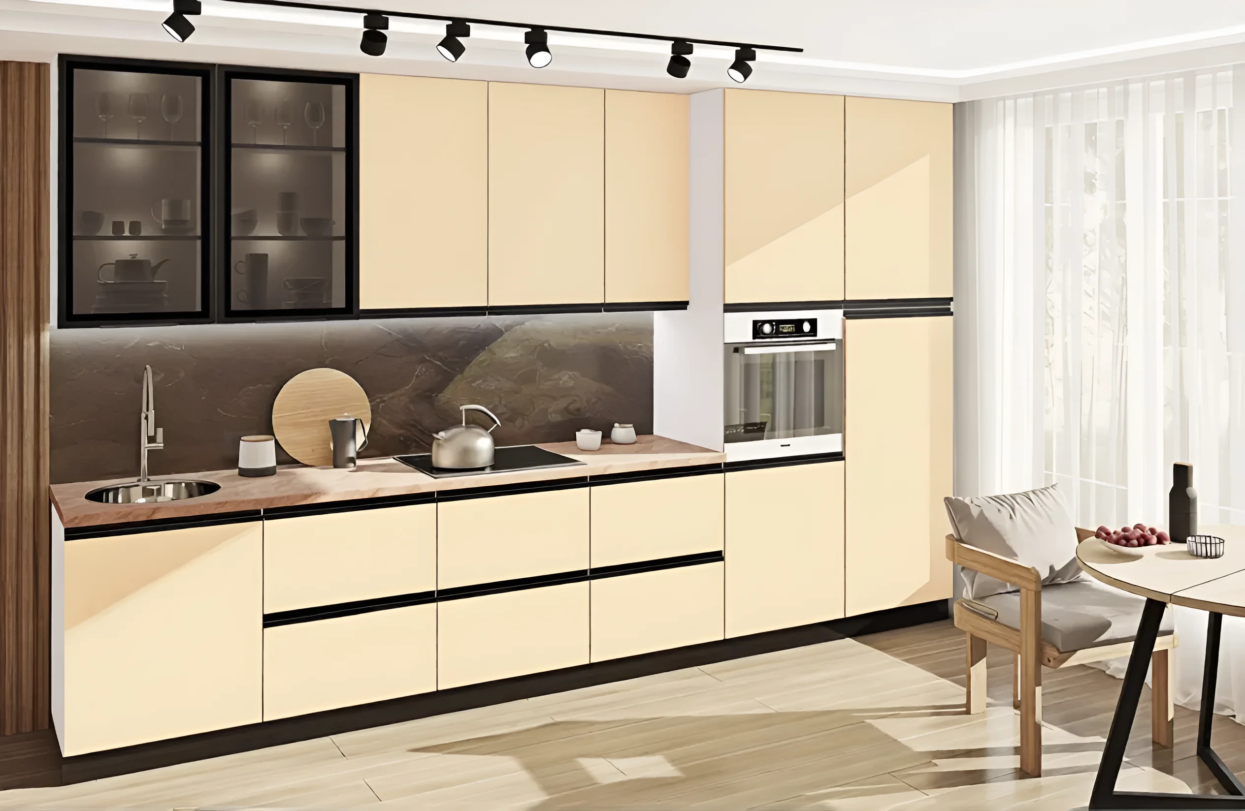 Кухня "Тренд" 5,4 метра в белом цвете с фасадами "Ваниль" - современный дизайн, угловая расстановка, стильный интерьер кухни.