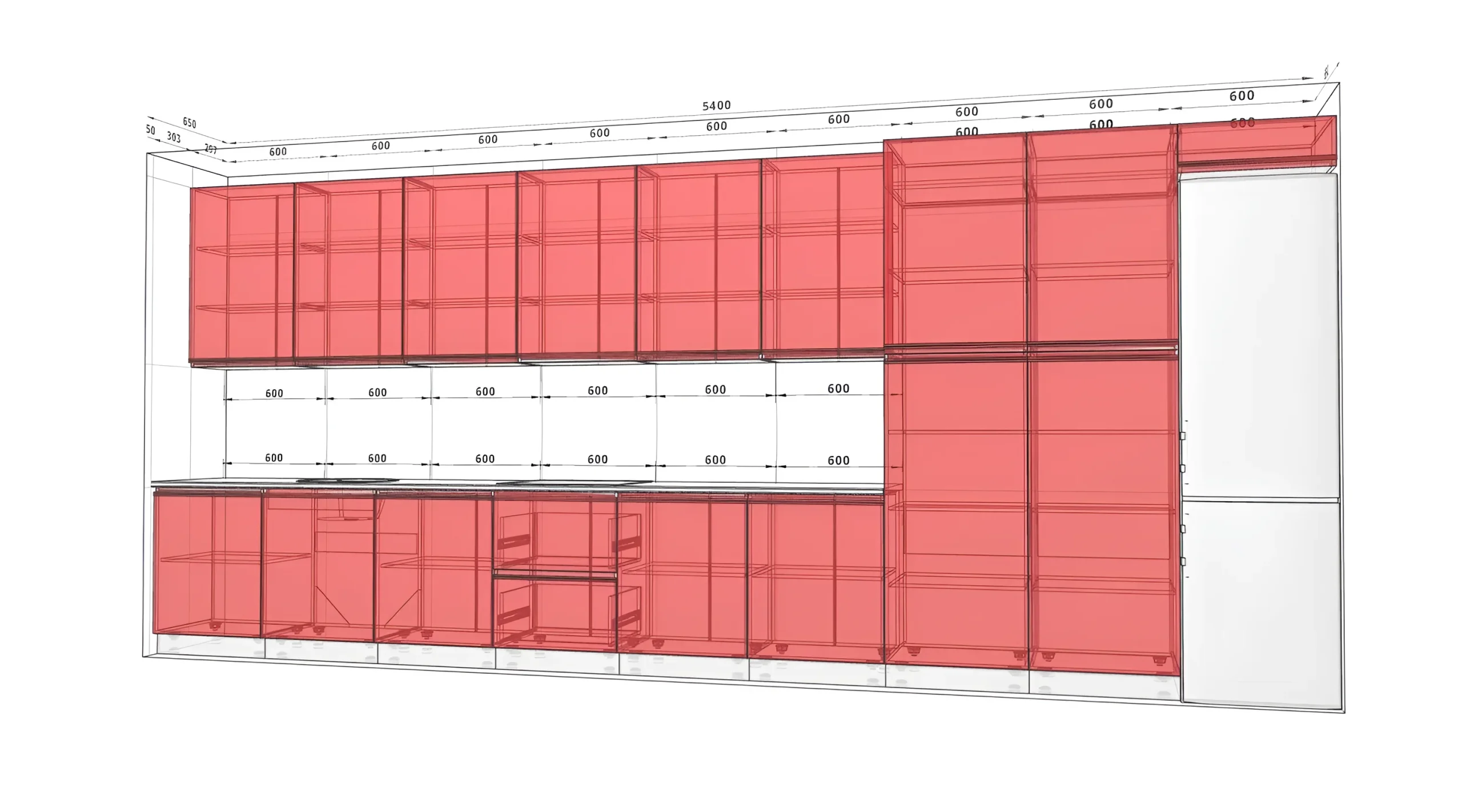 Кухня "Тренд" 5,4 метра белого цвета с элементами "Ваниль" - современный дизайн, функциональное планирование, визуализация интерьера кухни.