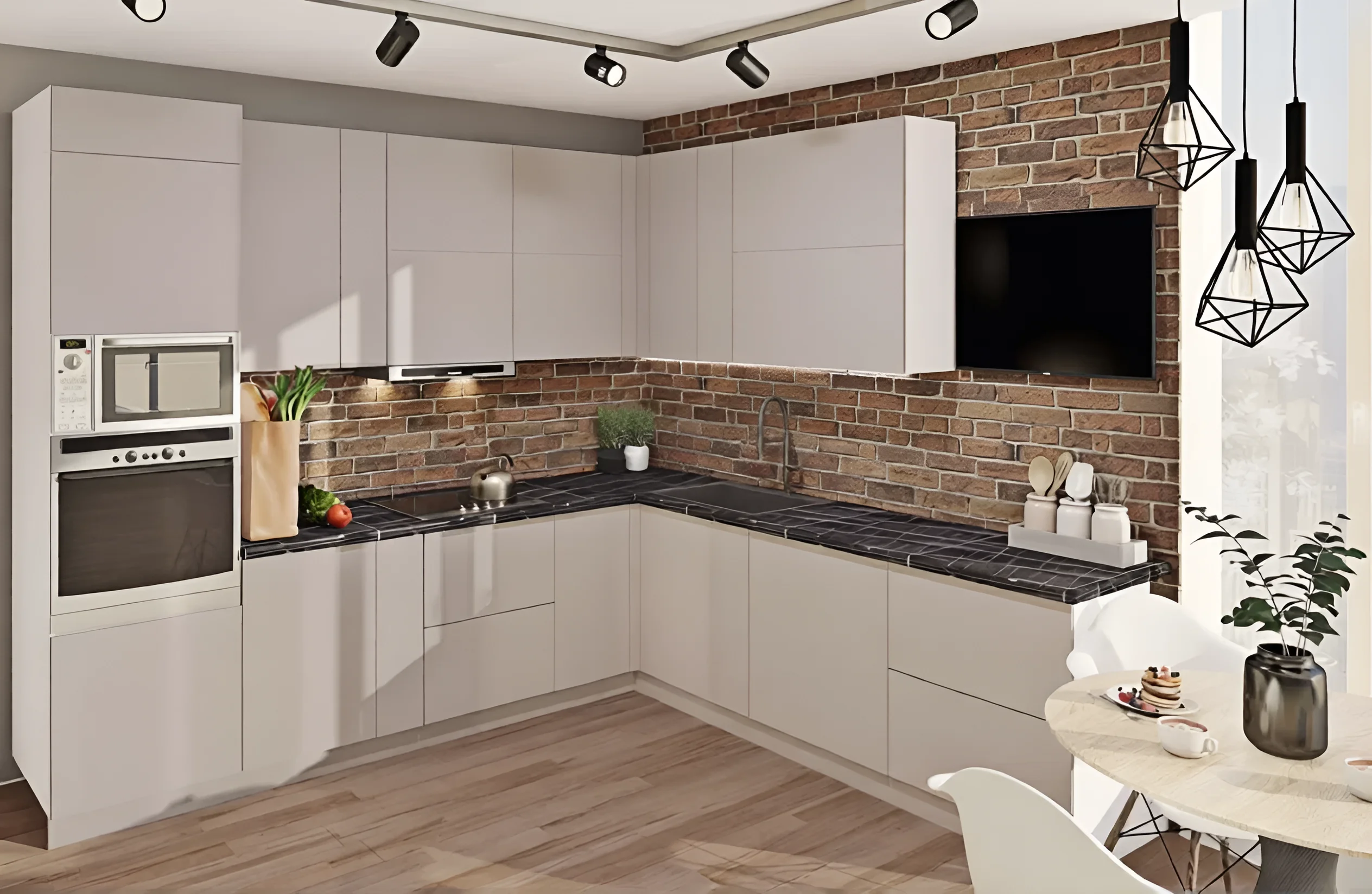 Угловой кухонный гарнитур "Эко" 2.9 х 2.4м в цвете Кашемир: современный дизайн, функциональность и стильное решение для вашей кухни.