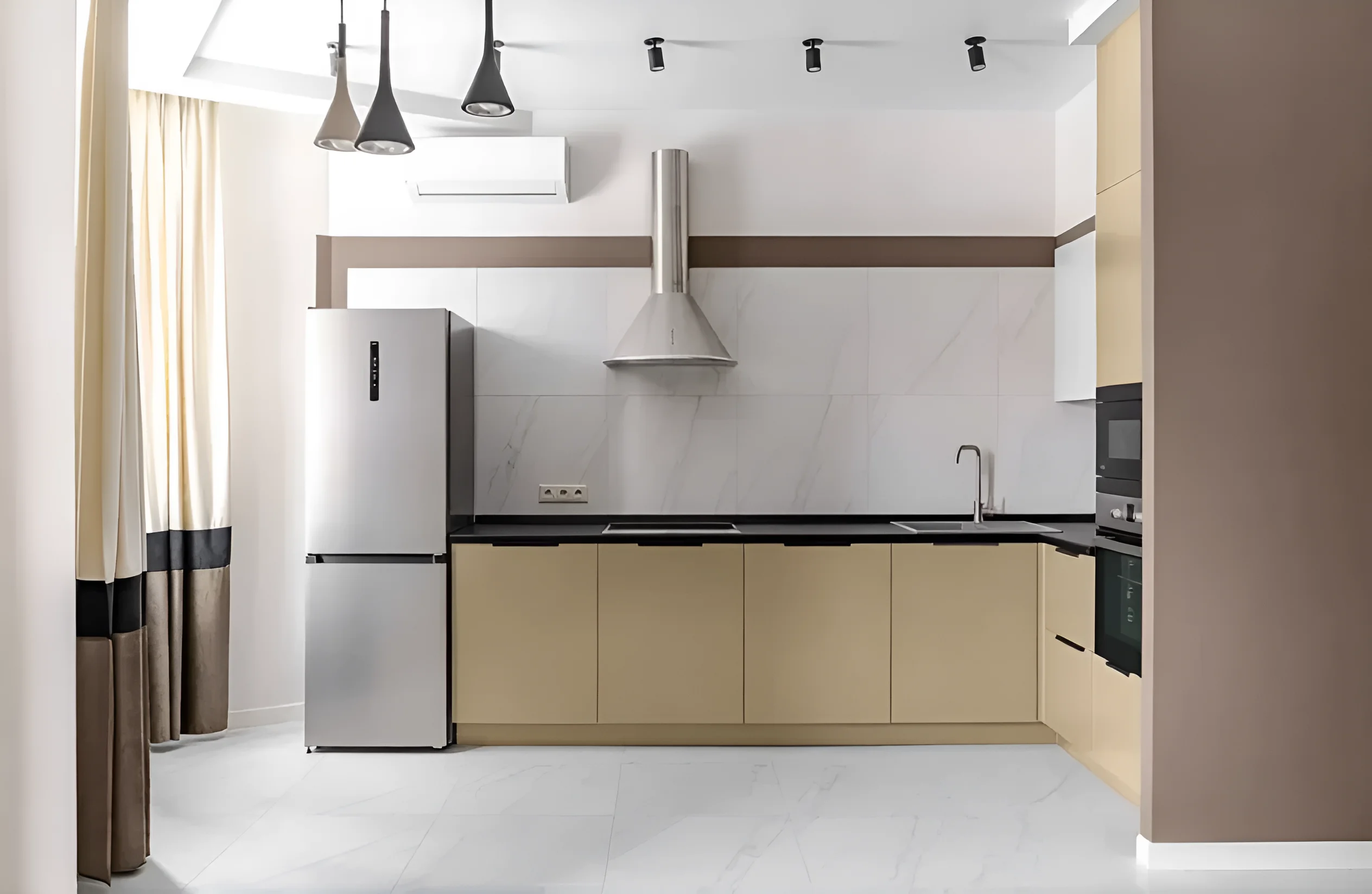 Угловой кухонный гарнитур "Эко" 2.9 х 2.4м в цвете Кашемир: современный дизайн, функциональность и практичность для вашей кухни.