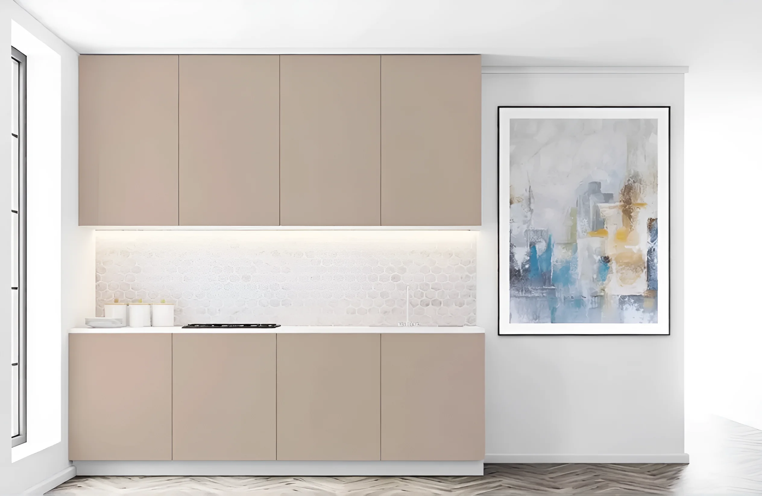 Кухонный гарнитур "Эко" 2.9 х 2.4м угловой, цвет Кашемир: современный дизайн, функциональность и элегантность для вашей кухни.